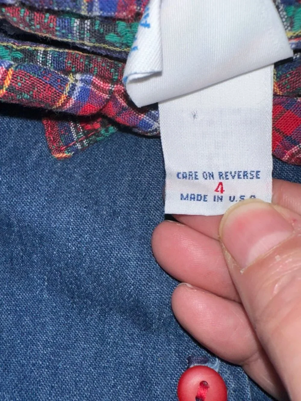 Vintage Vtg OshKosh B’Gosh Girls Jean Denim Dress Red plaid, Size 4